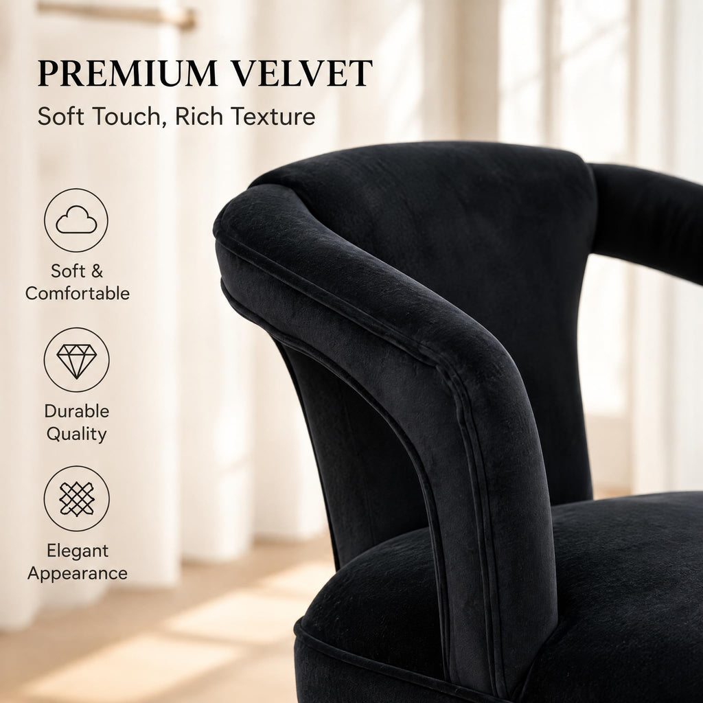 Black Velvet Dining Chairs Set of 4, Modern Upholstered Accent Chairs with Curved Back & Arms, Comfy Large Fully