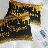 Comforter Set Queen, King Queen Black Gold Crown 7 Pcs Bedding for Kids and Adults