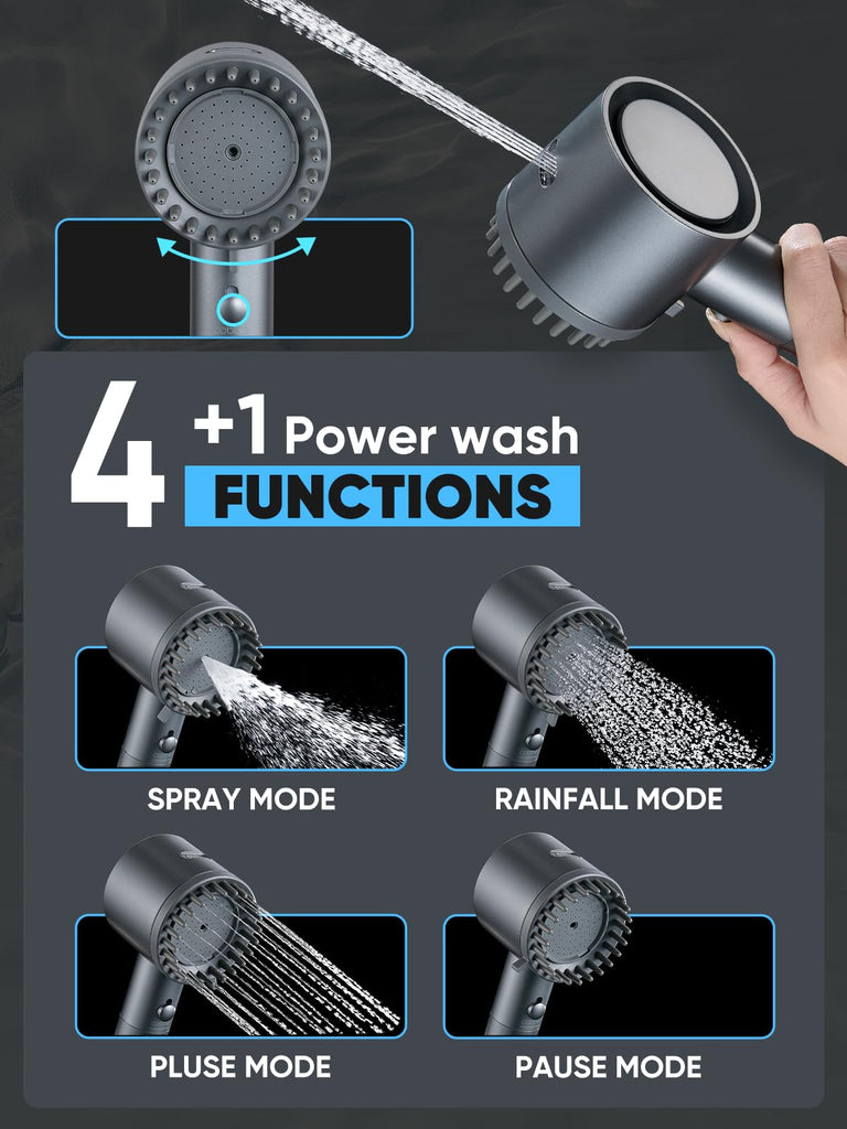 Filtered Shower Head with Handheld, High Pressure 5-mode Showerhead with Filters, Built-in Power Wash for Hard Water