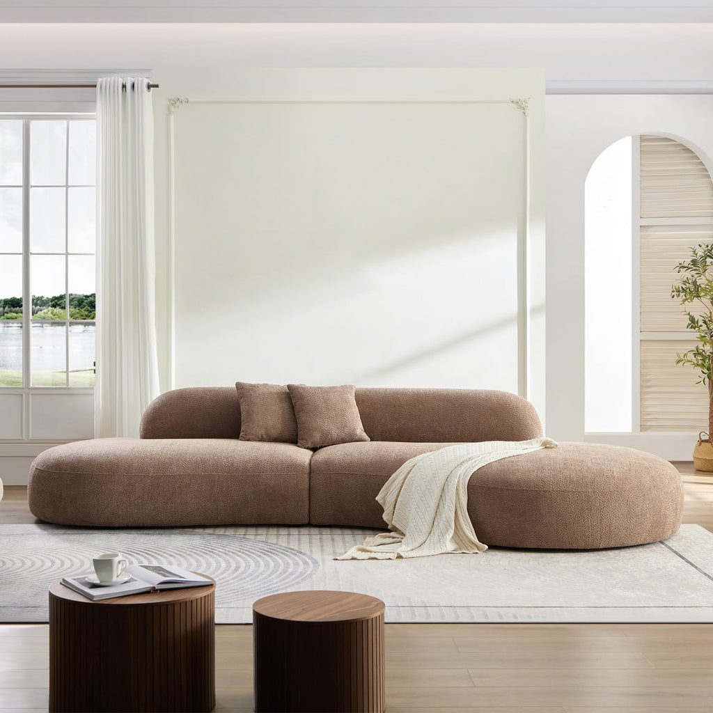 135.4" Luxury Oversized Curved, Modern Camel Sectional Couch