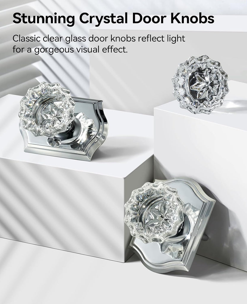 Glass Door Knobs, Passage Polished Chrome Door Knob, 1 Pack