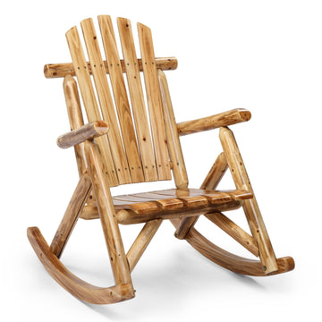 Wooden Rocking Chair, Fir Log Adirondack Rocker, Outdoor Wood Accent Furniture Lounge Chairs for Garden Patio