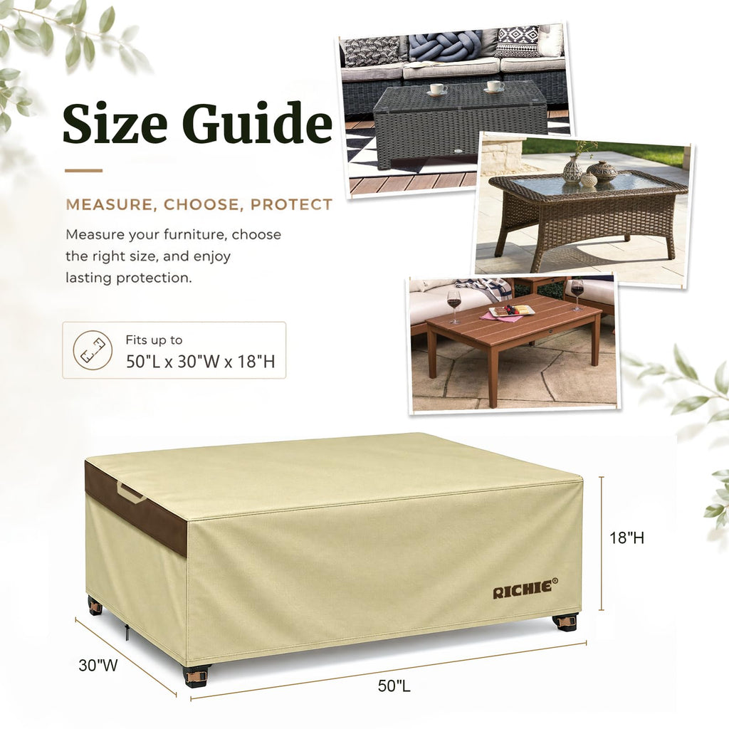 Patio Coffee Table Cover, 600D Heavy Duty Waterproof Outdoor Furniture Cover, Windproof Buckle Straps & Drawstring