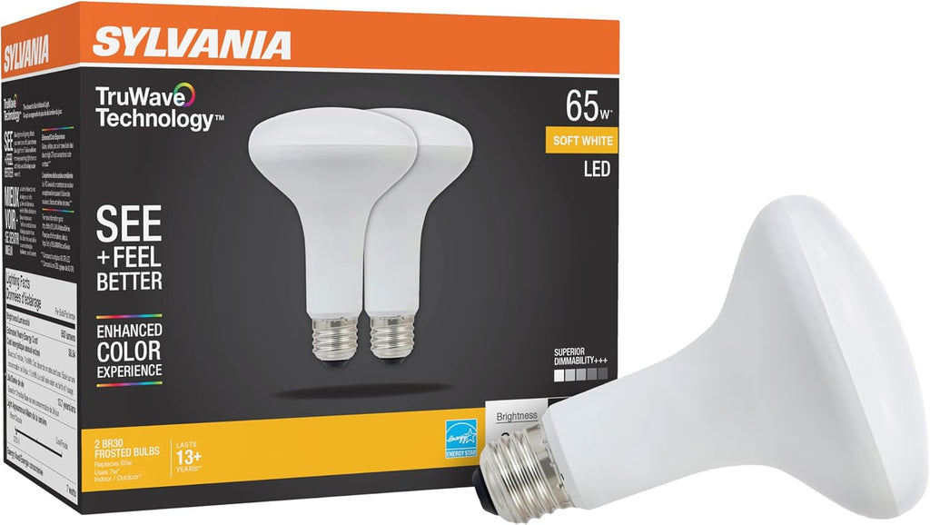 LED TruWave Natural Series BR30 Light Bulb, 65W Equivalent Efficient 7W, Medium Base, Dimmable, 650 Lumens, Frosted
