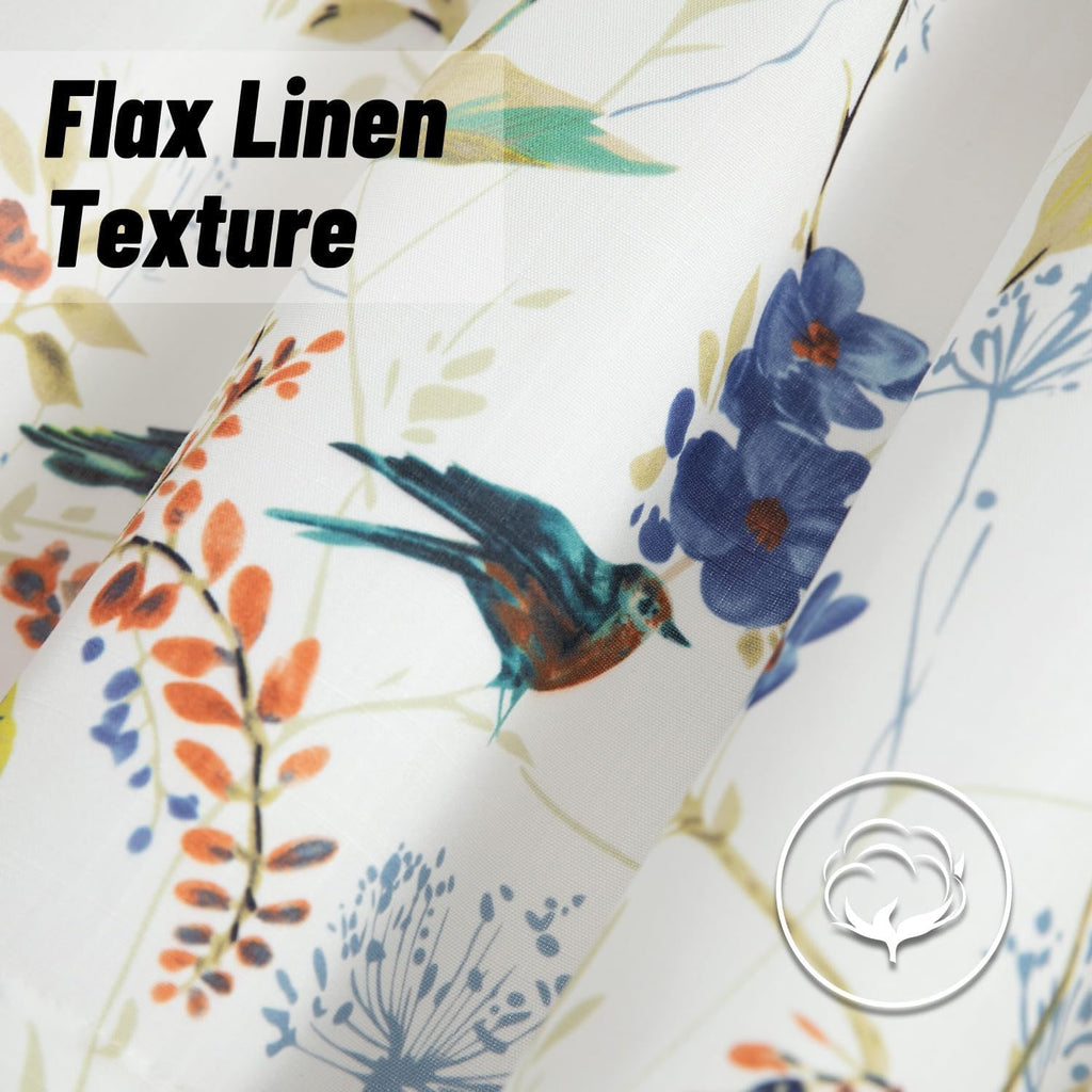 Faux Linen Birds Pattern Valance, 1 Panel Blue Bird Print Light Filtering Privacy Window Treatment, 52 x 12 Inch