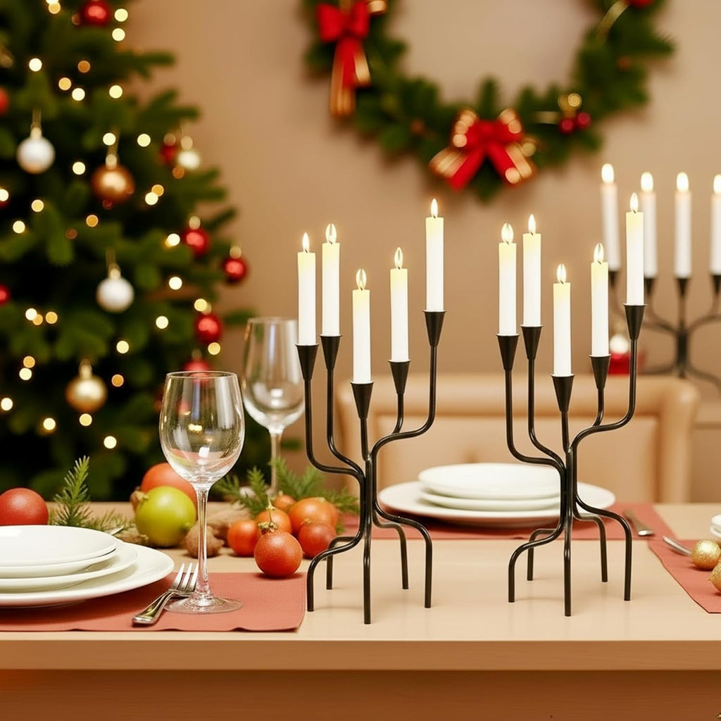 5-arm Candelabra Candlestick Holders - Vintage Black Candle Holders, Metal Taper Candleholders, 16.7" Tall Candle
