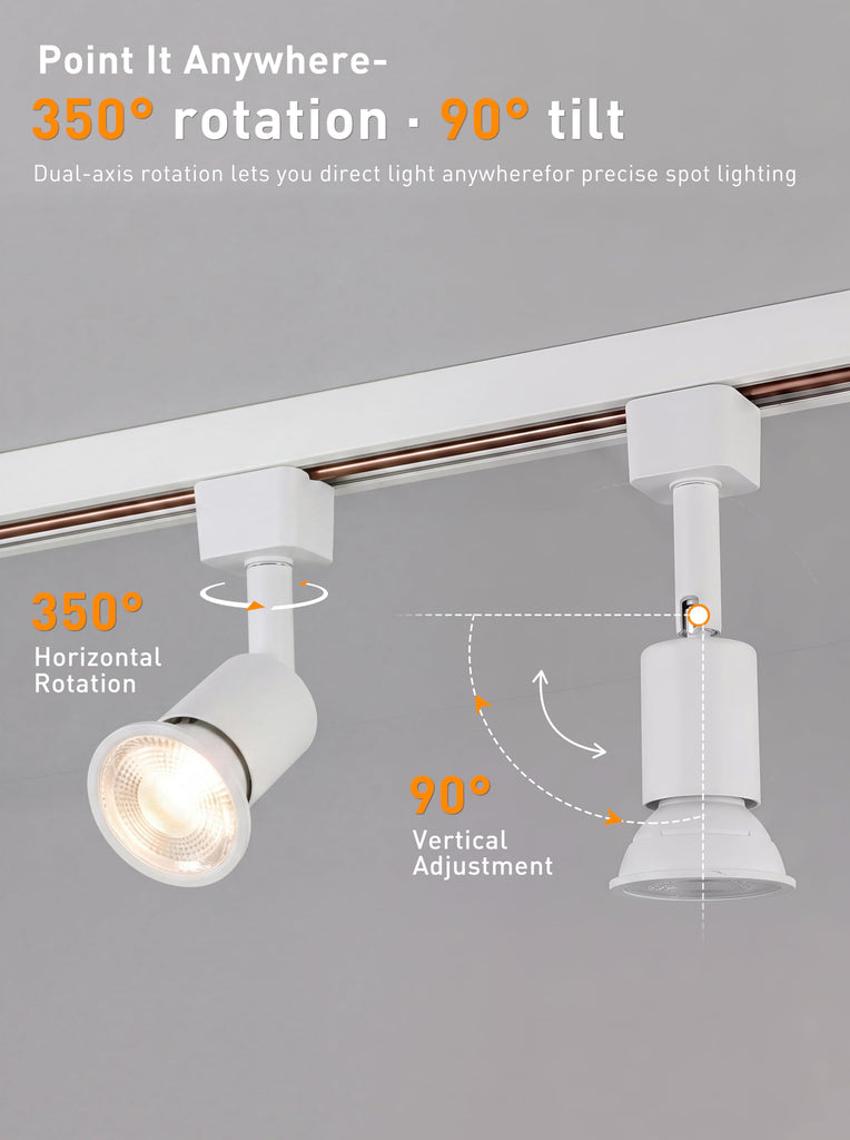 6 Pack] H Type Track Lighting Heads to Gu10 Base Socket Light Direction Adjustable,White