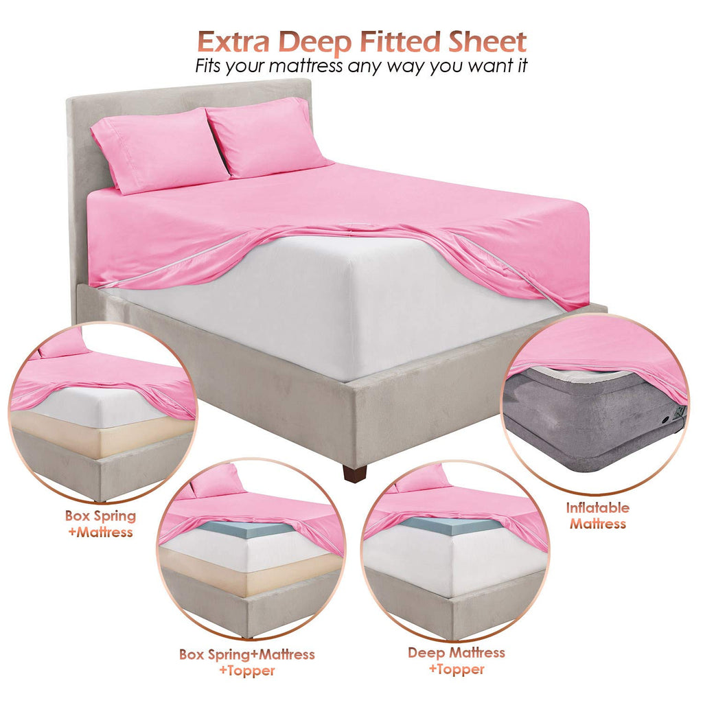 Extra Deep Pocket Sheet Sets, Luxury Soft 6 Piece Bed Sheet Set Fits Mattress 18-24 Inches - Split King Size, Lilac
