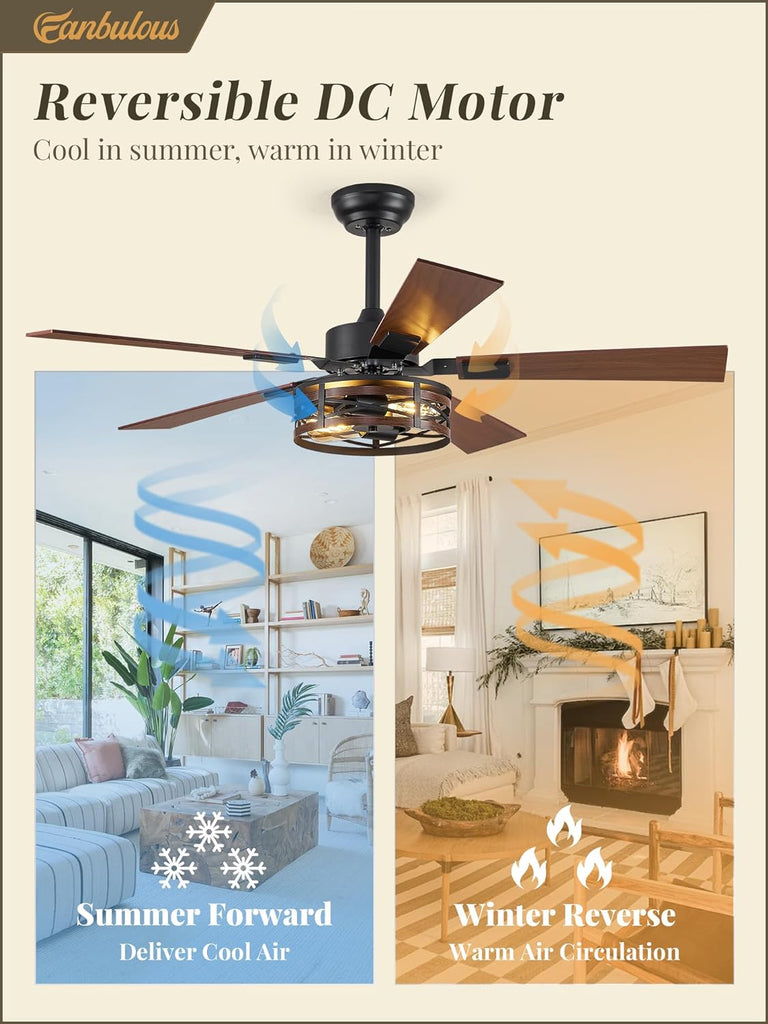 Farmhouse Ceiling Fans with Light, 48 Inch Bedroom Ceiling Fan with Lights, 6-Speed Adjustable