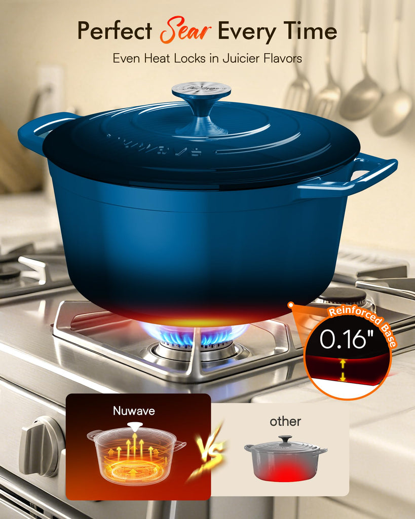 6 Qt PFAS-Free Enameled Cast Iron Dutch Oven Pot with Lid, Santorini