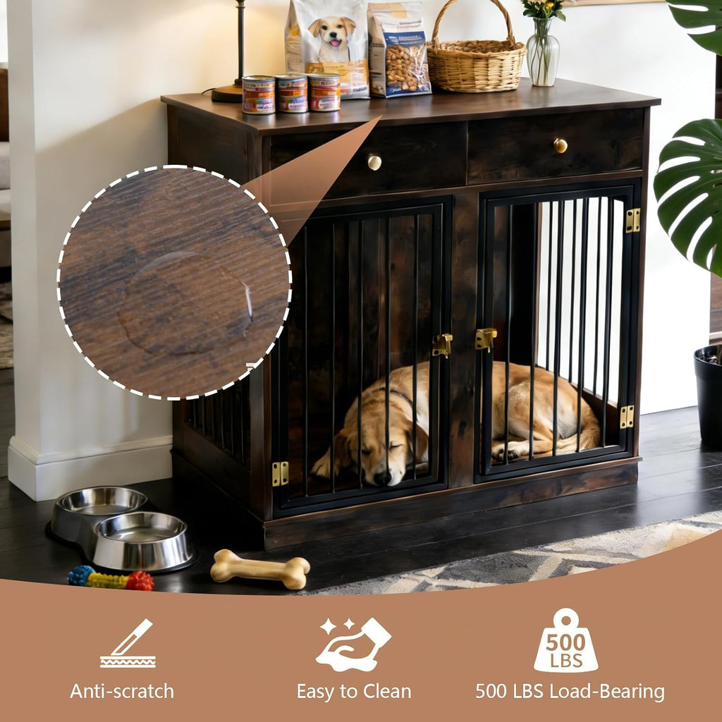 Large Dog Crate, Furniture Dog Crate, 37.4" Black End Table Style Pet Kennel with Quick Setup, Dog Crate Furniture