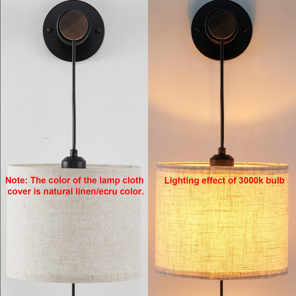 Wall Sconces Set of Two, Plug in Sconces Wall Lighting with Fabric Shade, Farmhouse Wall Lamps with Plug in Cord