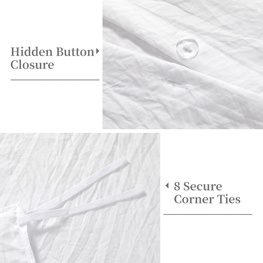White Ruffle Duvet Cover Queen, 3PCS Soft Washed Microfiber Vintage French Country Duvet Cover Set for Queen Bed