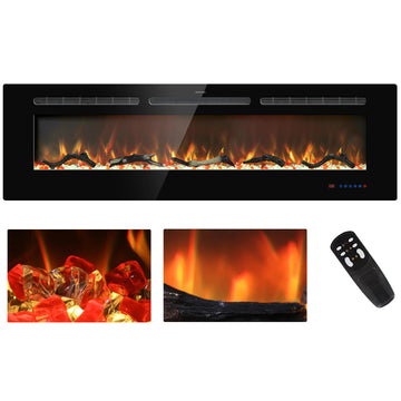 60 inches Electric Fireplace Inserts, Recessed and Wall Mounted Fireplace Heater, Linear Fireplace w/Thermostat