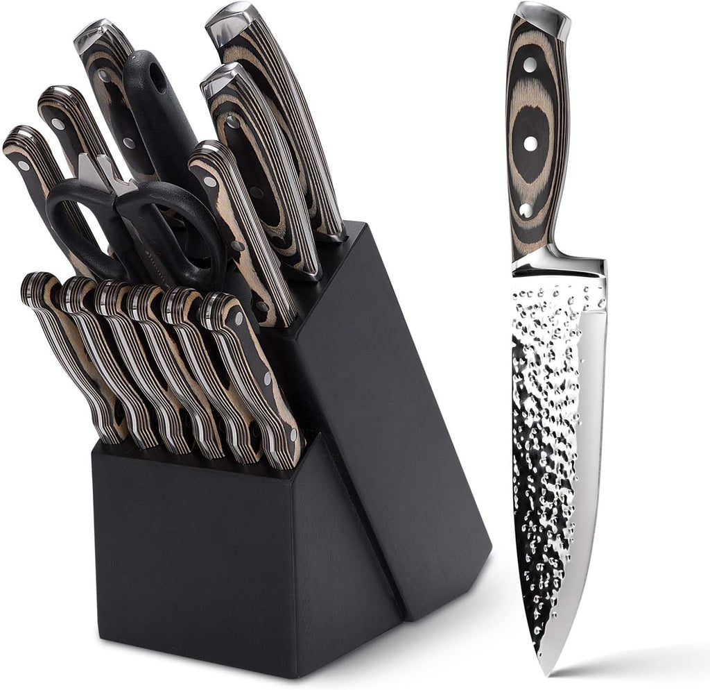 Kitchen Knife Set,15-Piece Knife Set With Block Wooden,Self Sharpening For Chef Knife Set,High Carbon Japan Stainless