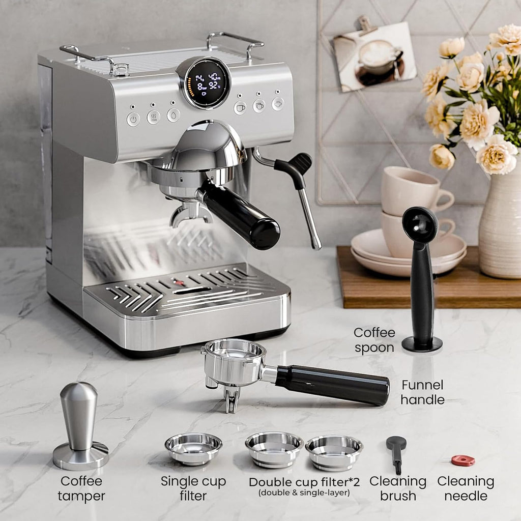 Espresso machine with Cold Brew, 20 Bar Espresso Maker with Milk Frother Steam Wand, Stainless Steel Coffee Machine