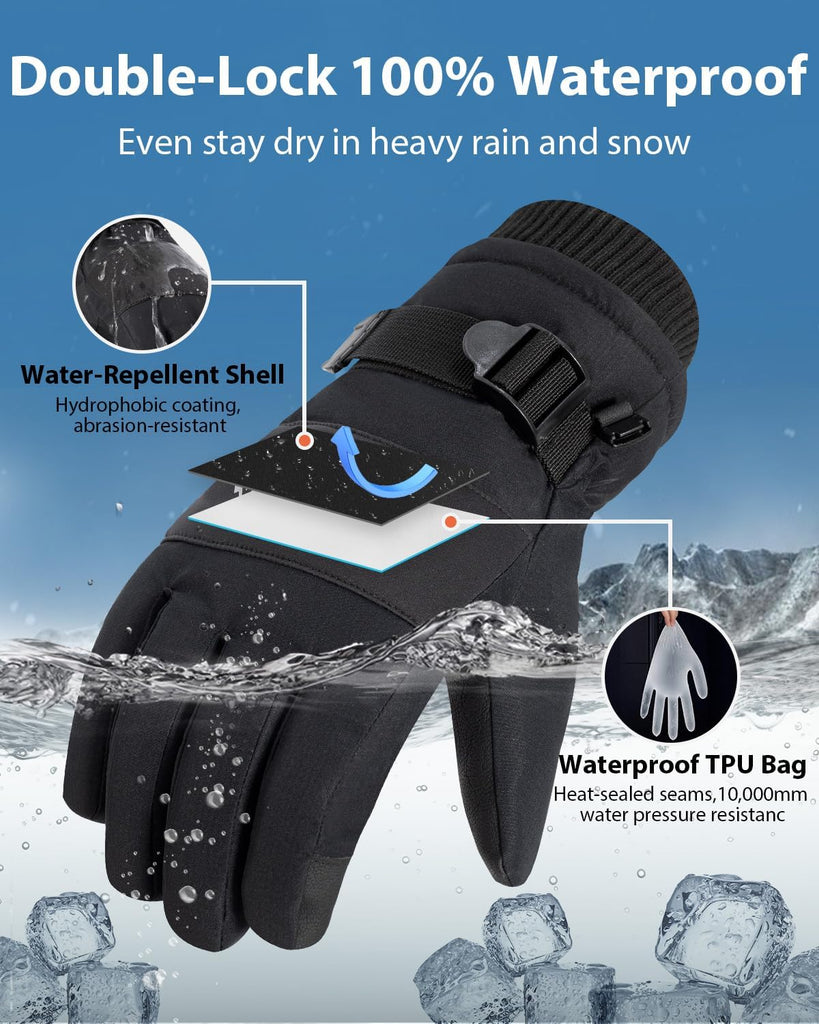 Kids Winter Gloves Waterproof, Warm 3M Insulated Snow Gloves