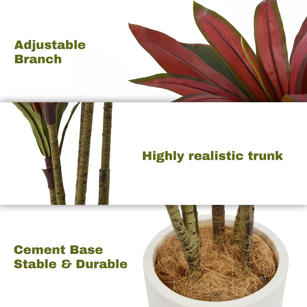 Artificial Dracaena Tree 7ft(84in) Tall Large Faux Silk Plants with Realistic Trunks and Red Leaves, Fake Floor