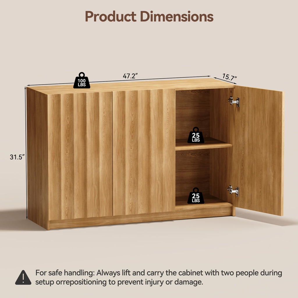 Modern Buffet Cabinet with Storage, 78.7" Tall Fluted Arched Sideboard Cabinet w/Adjustable Shelves, Wooden Modular