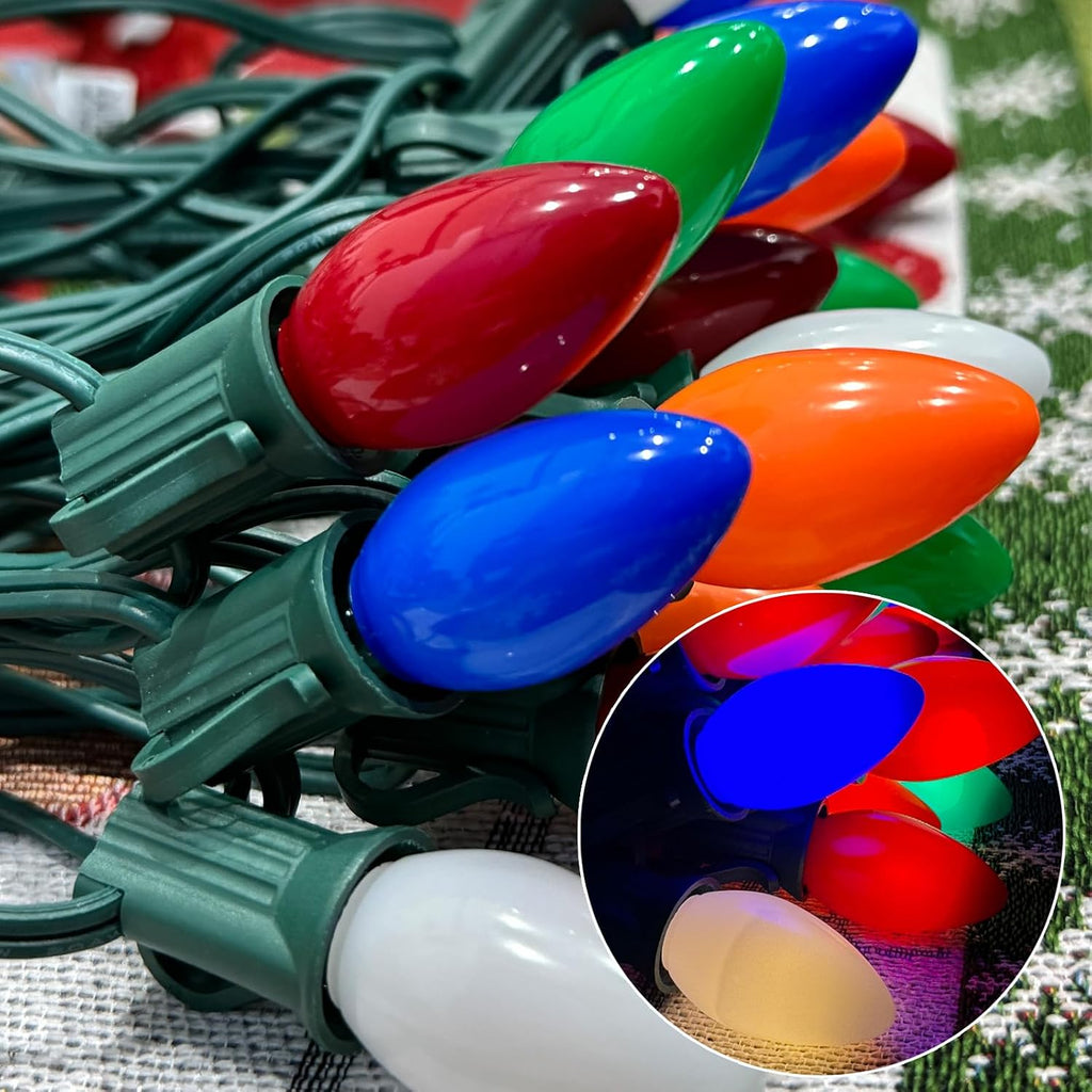 C7 LED Outdoor Christmas Lights, 25ft Vintage Christmas Lights with 27 LED Plastic Colored Bulbs(2 Spare) , Porch