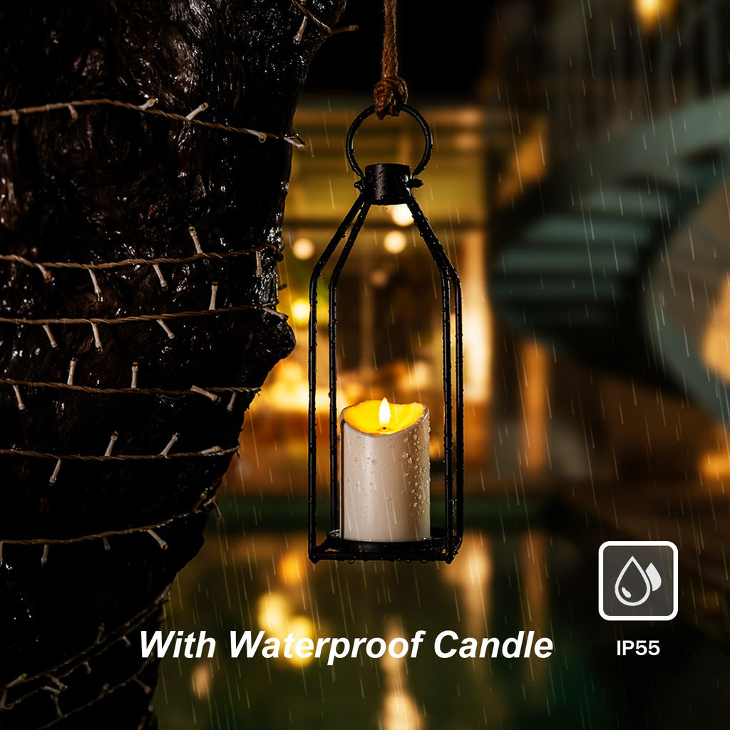 Modern Farmhouse Black Metal Lanterns 2PCS with Flameless Candle