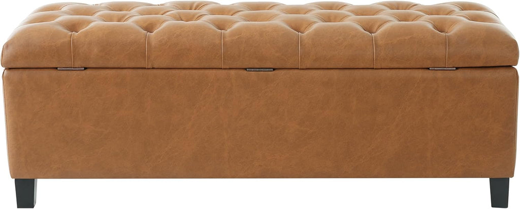 Ottilie Faux Leather Storage Ottoman Bench, Wooden Rectangular Ottoman with Storage, Bedroom End of Bed Foot Stool