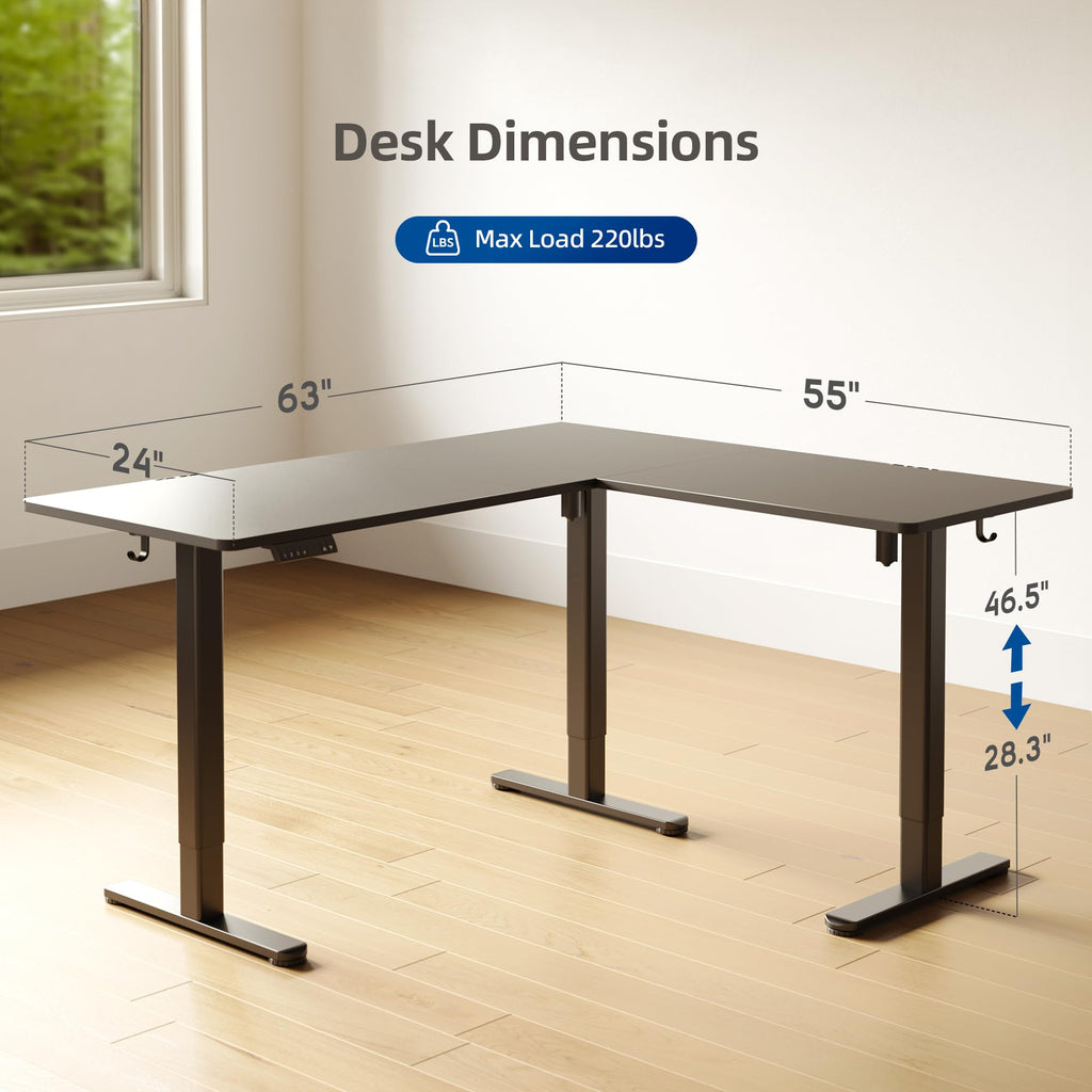 L Shaped Standing Desk, Electric Standing Desks L Shape Adjustable Height Dual Motor, 63 x 55 Inch Corner Standing