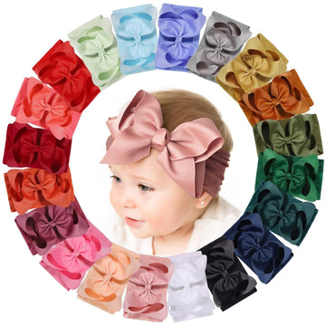 Baby Girl Headbands Set - 20pcs Hair Bows and Nylon Headbands, Big Bows for Infant, and Toddler Girls