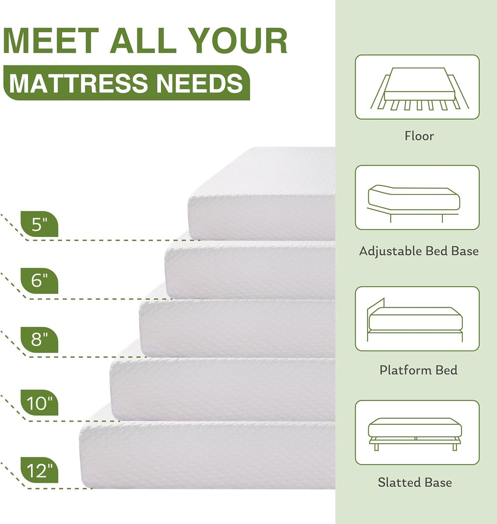 Queen Mattress 12 Inch, Green Tea Memory Foam Mattress, Medium Firm | Bed Mattress in A Box, Cooling Green Tea Gel