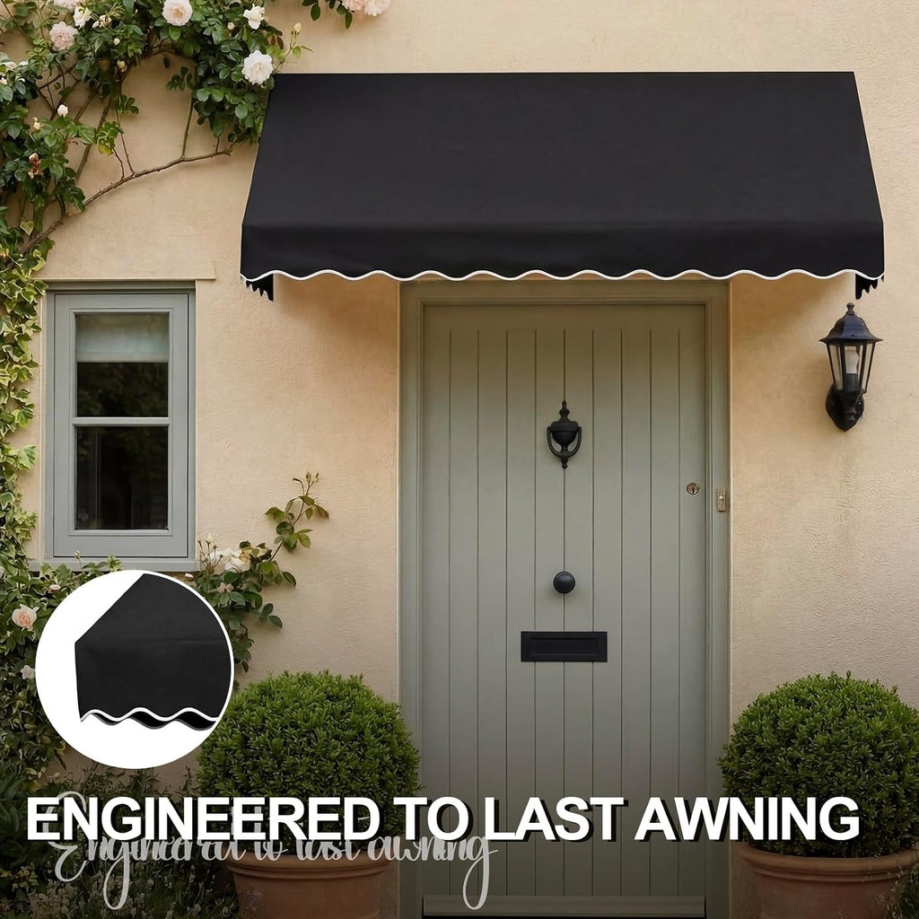 71.65" w x 30" d Outdoor Door Window Awning, Waterproof Black Patio Canopy | Resistant Waterproof Fabric, Powder