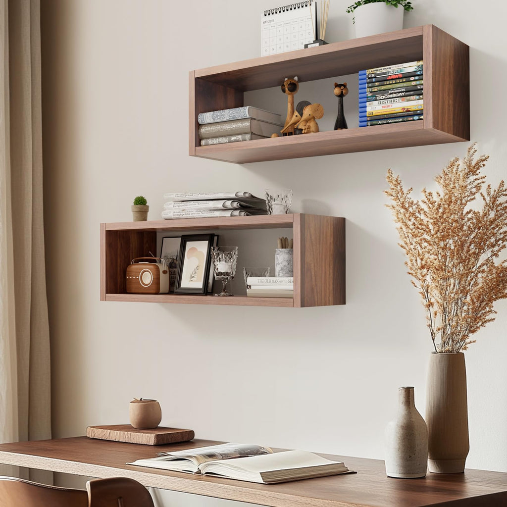 24in Floating Cube Shelves Set of 2, Display Shelves Wall Mount, Decorative Hanging Shelves Living Room Office, (Dark