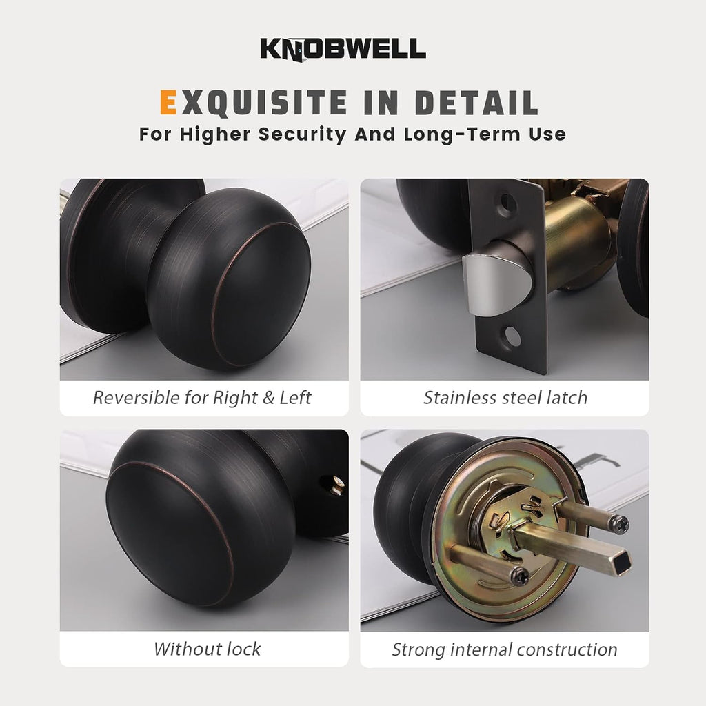 2 Pack Oil Rubbed Bronze Indoor Door Knobs, Classic Passage Door Knob Set for Hall and Closet, Oil Rubbed Bronze