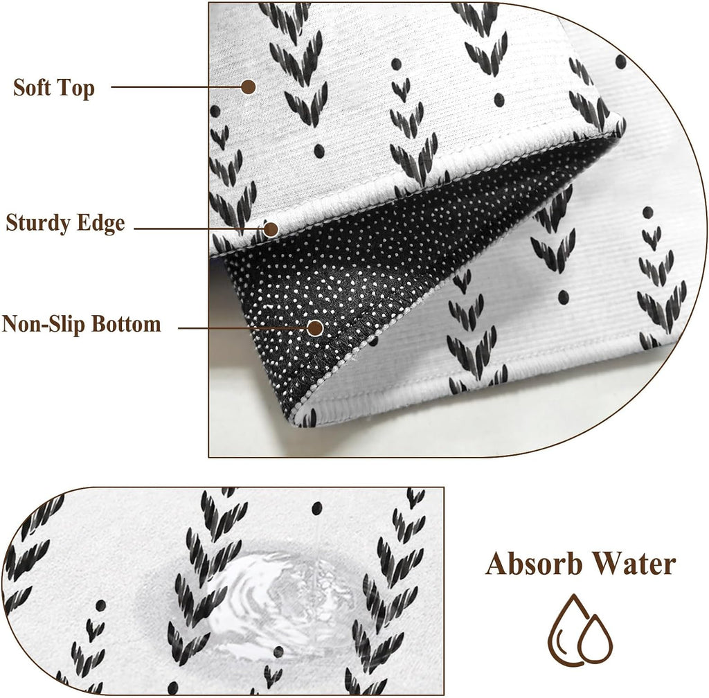 Rectangle Rug,Modern Scandi Botanical Leaves Washable Area Rugs Non-Slip Accent Rug Minimalist Black Leaf on