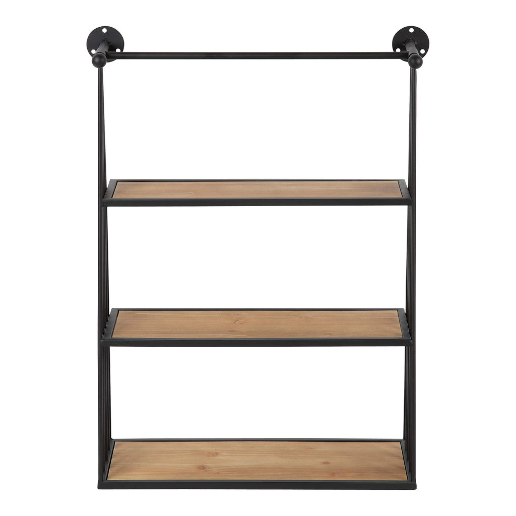 Nevin Rustic Three Tier Shelf, 23.25" x 30.25" x 8", Brown and Black, Modern Farmhouse Inspired Wall Storage and Decor