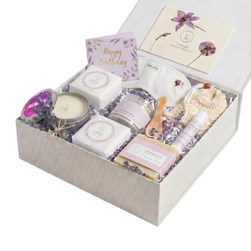 Spa gift basket Happy Birthday - Luxury 6-Piece Lavender Spa Kit for Women - Relaxation Spa Gift Basket, Self-Care