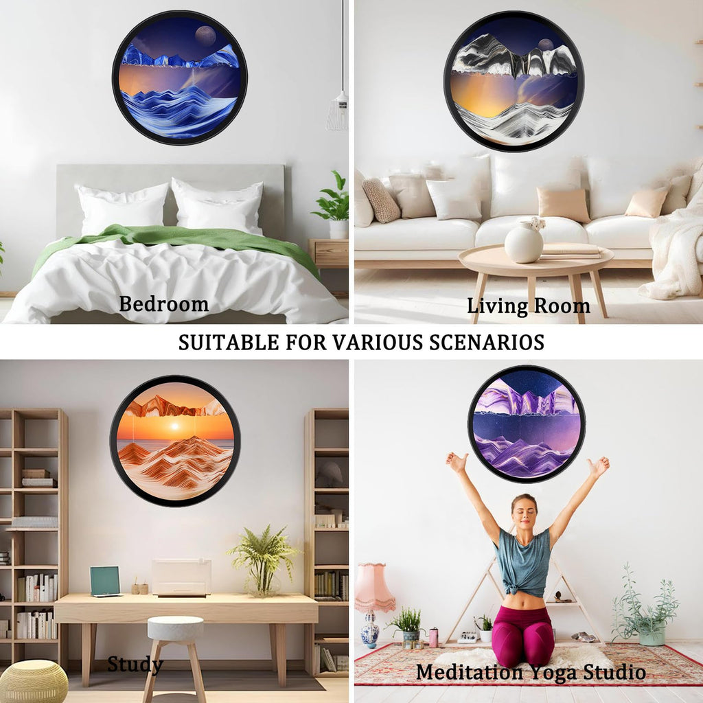 Moving Sand Art, Wall Mounted Sand Art Liquid Motion, 360°Rotate Moving Sand Wall Art Deep Sea Sandscape Room