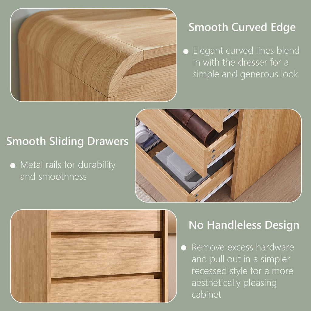 25" Tall Modern Nightstand with Charging Station, 23.6'' Wide Wood Bedside Table w/3 Storage Drawers, Small Dresser