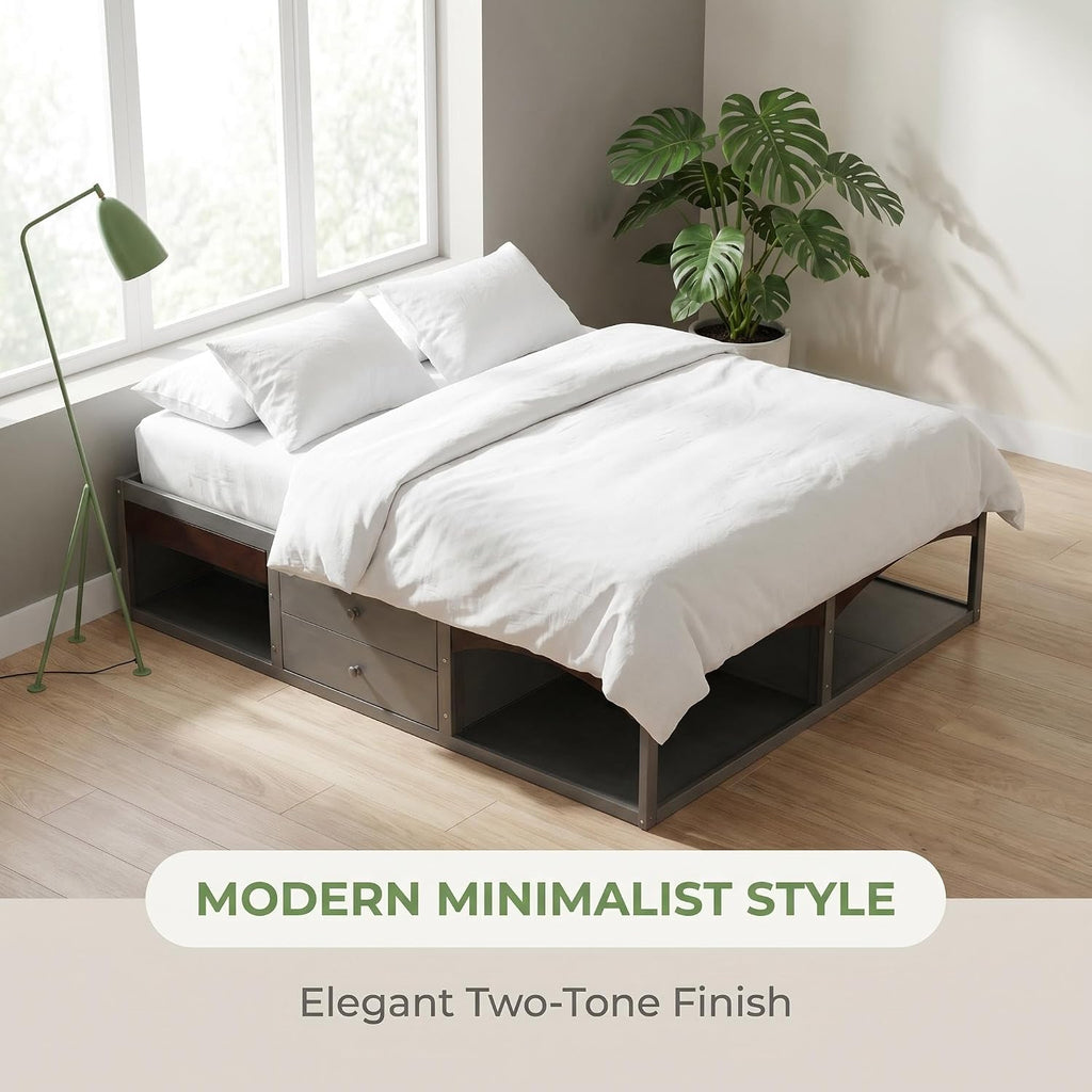 22" H Japanese Wooden Bed Frame with 6-Storage Drawers