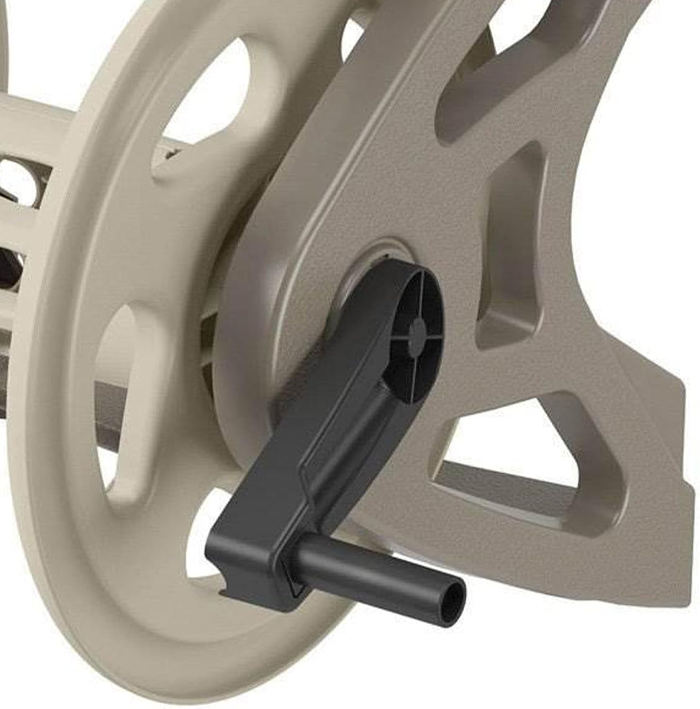 Handler Durable Hard Plastic Wall Mounted Outdoor Retractable Garden Hose Reel with Storage Tray and 200 Feet Hose