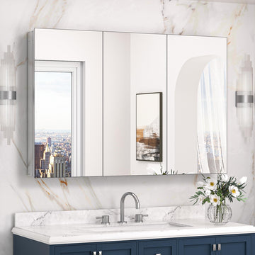 48" x 32" Oversized Bathroom Medicine Cabinet with Mirror, Silver