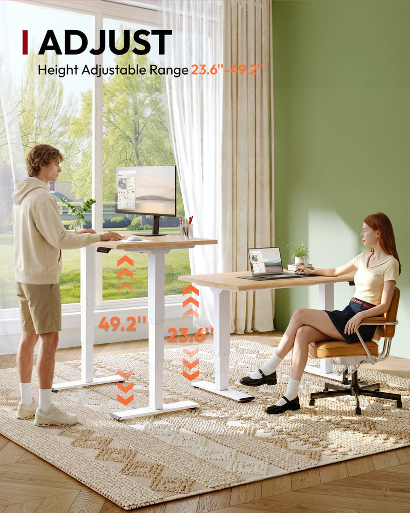 Solid Wood Dual Motor Standing Desk-63"x30"-Maple/White