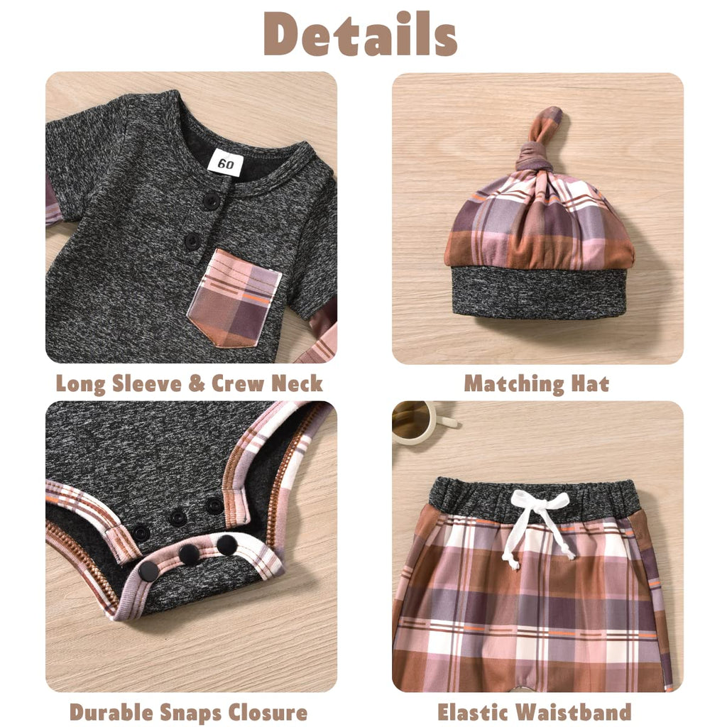 Preemie Clothes Boys, Premature Baby Boy Fall Winter Outfit Buffalo Plaid Pullover Sweatsuit Warm Thanksgiving