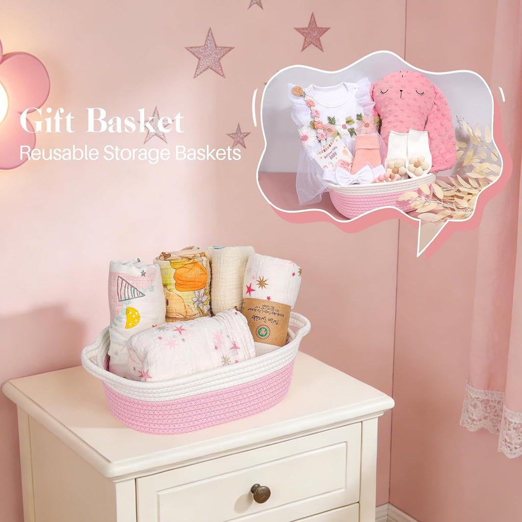 Baby Girl Gifts Basket - Newborn Baby Girl Essentials Set with Dress Pink Bunny Comfort Toy,Pacifier Clip,Baby