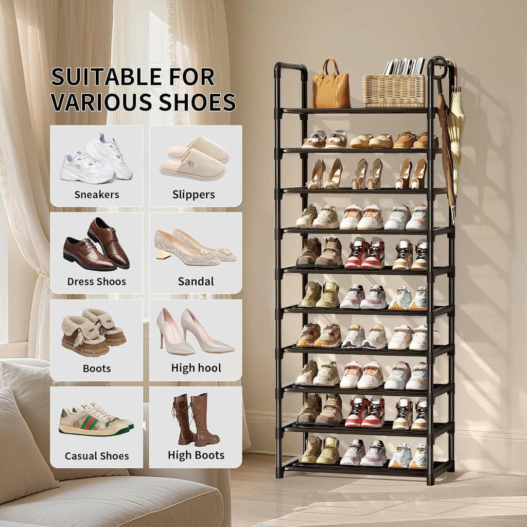 Shoe Rack, 10 Tier Shoe Storage Organizer, Fit 30-35 Pairs Shoes, Metal Tall Shoe Shelf for Closet, Entryway