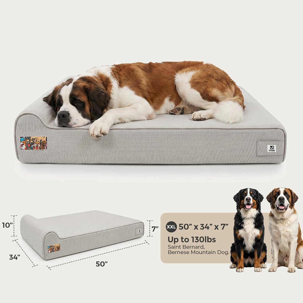 Orthopedic Dog Beds for Extra Large Dogs, 7" Extra Thick Memory Foam Canvas Pet Bed with Durable Chew Proof Fabric