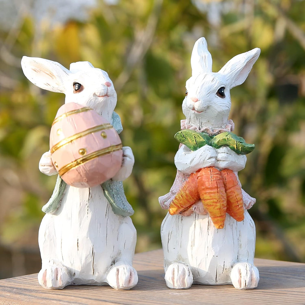 Easter Bunny Decorations Spring Home Decor Bunny Figurines Gifts(Easter White Rabbit ) - Set of 2