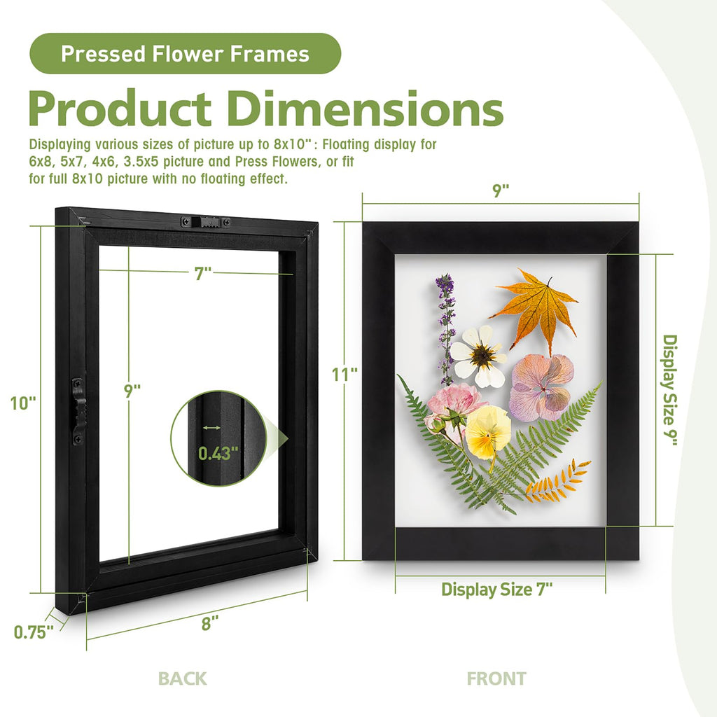 8X10 Floating Picture Frame Solid Wood Black(1 Pack)