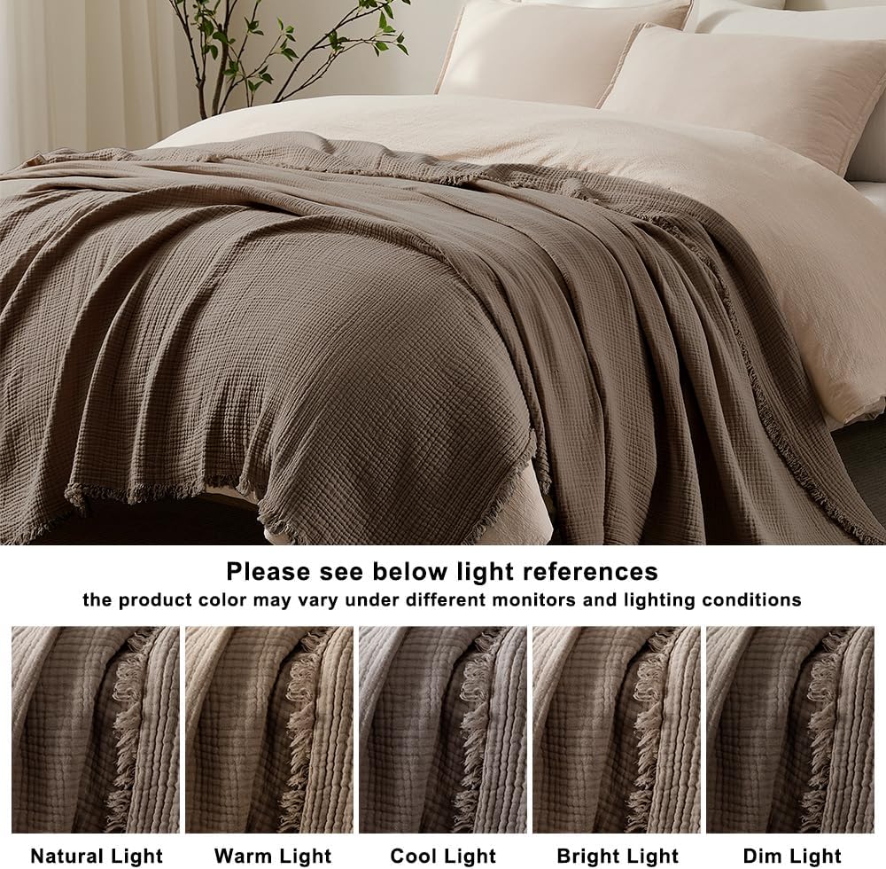 Muslin Throw Blanket 100% Cotton Blankets 4-Layer Breathable Lightweight Soft