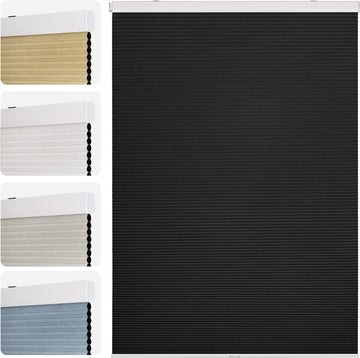 Cordless No Drill Blackout Honeycomb Shades - Thermal Insulation, UV Protection, Privacy, Room Darkening, Black 27" W