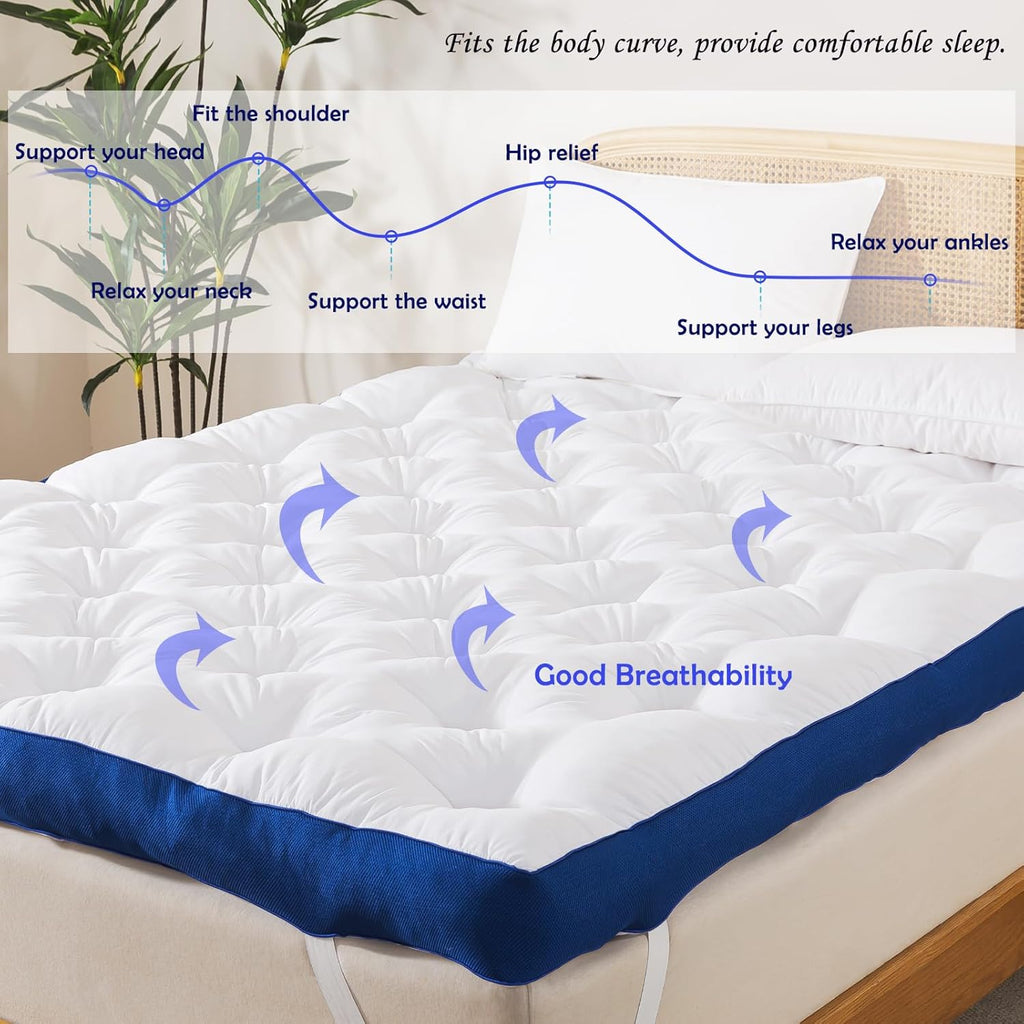 5 Inch Memory Foam Mattress Topper Queen for Back Pain, Filled with Flfuffy Soft Breathable Stuffing, Thick